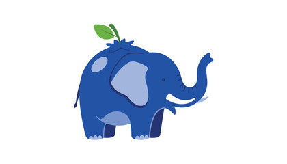 Vibrant blue elephant with green leaf on back
