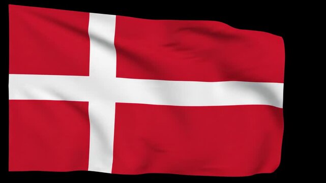 Denmark National Flag Waving Isolated on Black 3D Render