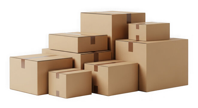 Stack of cardboard boxes isolated on transparent background