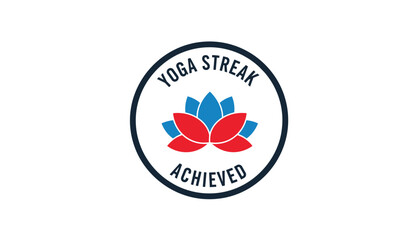 Yoga streak achieved badge with lotus flower symbol