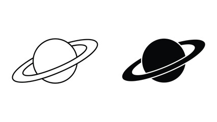Saturn Planet Icon Set - Outline and Silhouette Symbols of Gas Giant with Rings © SHAHRIYAR RASEL