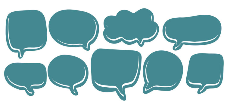 Hand-drawn speech bubble with white outline. Blank vector shape (rounded square, cloud, oval) are organic and cute, ideal as conversation frame, sticker, text labels. Doodle design isolated on a white