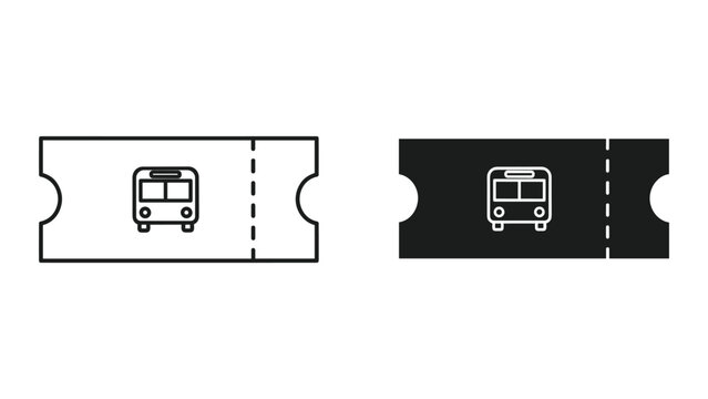 Bus Ticket Icon Set: Line Art and Silhouette Design for Travel and Transportation