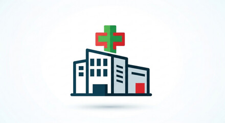 Medical building icon with red and green cross on top symbolizing healthcare and hospital services