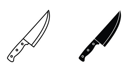 Obraz premium Chef Knife Line Art and Silhouette Icons