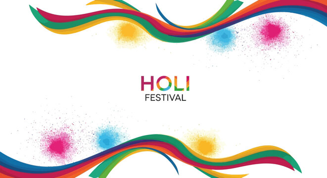Vibrant Holi Festival Day social media template with colorful wavy lines, powder splashes, and pink, purple hues on white background