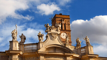 Holy Cross in Jerusalem church, wonderful late baroque masterpiece with baroque marble statues of saints in Rome (18th century)