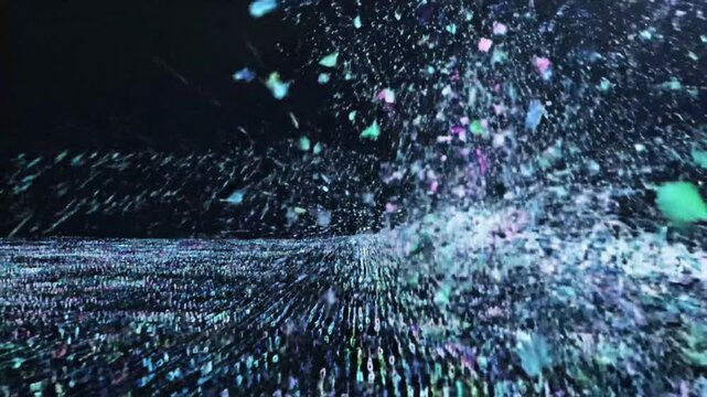 Digital wave of binary code numbers on dark background