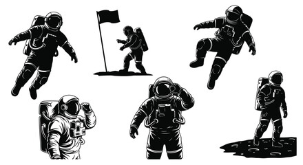 Astronauts exploring space and planting a flag a striking silhouette © Jewel