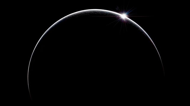 Sunlit planetary horizon arc against deep black space background