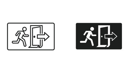 Obraz premium Emergency exit sign icon set for safety and evacuation