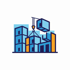 Obraz premium Industrial Construction Site with Crane and Buildings.