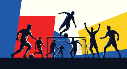 Soccer players silhouettes playing match on abstract background © Gimhana