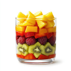 Fresh layered fruit salad in glass cup with vibrant colors
