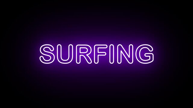 Neon, Glowing, Colorful Surfing animation. surfing neon text motion. Flocker text 4k video.