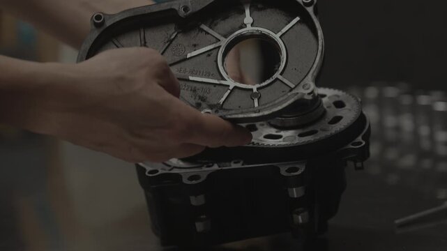 Electric Bike Mid-Drive Motor Internal Gear and Cover Demonstration No Audio Close Up