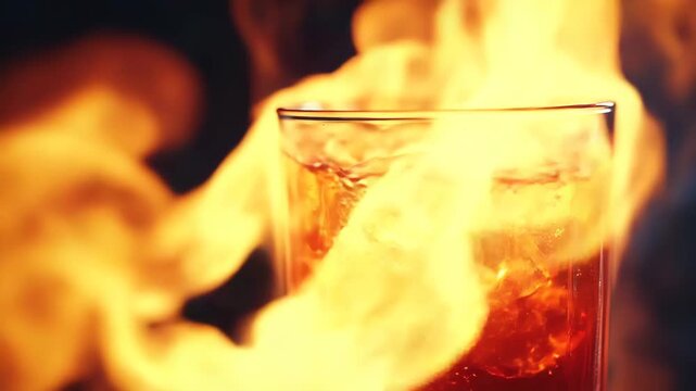 Burning absinthe cocktail, closeup