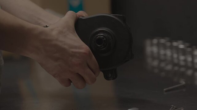 Electric Bike Motor Cover Prying and Splitting by Hand Real Mechanical Sound Close Up