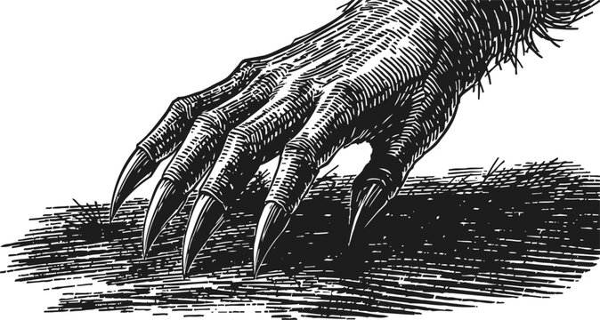 Vintage detailed illustration of a clawed beast hand with sharp curved nails