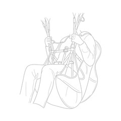 Person relaxing in chair holding reeds and quills serene line art illustration with simple background