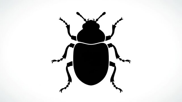 Black Silhouette of a Beetle Insect on White Background.