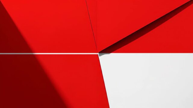 Abstract geometric red and white slash transition with hard shadows 3D render