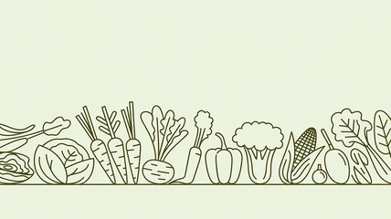 Line drawing of fresh vegetables arranged as a border on a pale background Keywords: vegetables