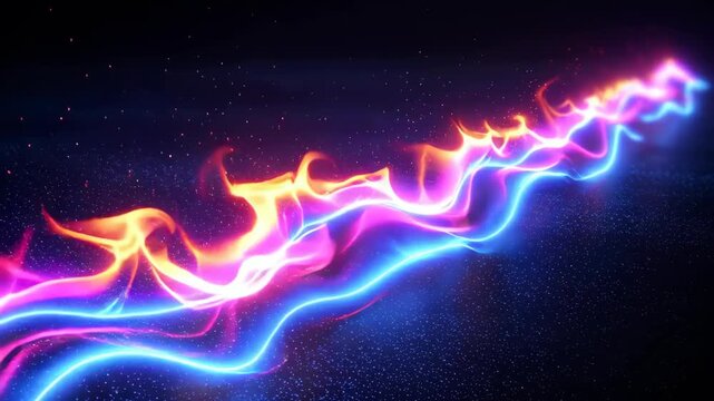Colourful Flames and Electric Lights Creating Vibrant Abstract Background in Dark Space