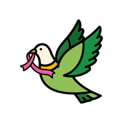 Fototapeta premium Dove carrying pink ribbon symbolizing peace and hope 