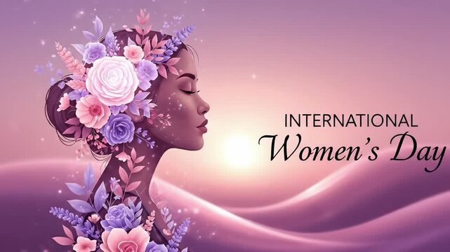 Elegant floral woman silhouette animation inspired by Womens Day celebration with pastel flowers empowerment concept motion graphic video footage