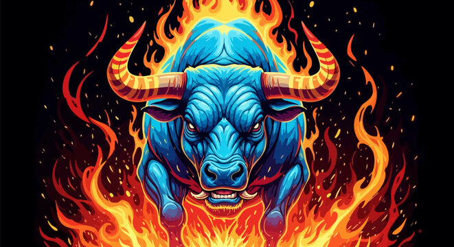 Blue bull with flames icon