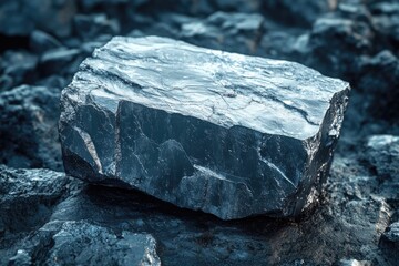 Shiny mineral rock with unique texture sits among gravel