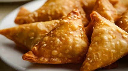 Golden fried samosas with sesame in street food scene showing crunch and flavor ready to delight at local market