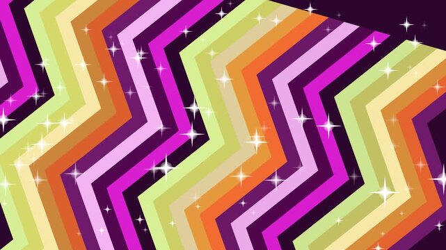 Vibrant chevron patterns dance across a dark background with sparkling stars all around
