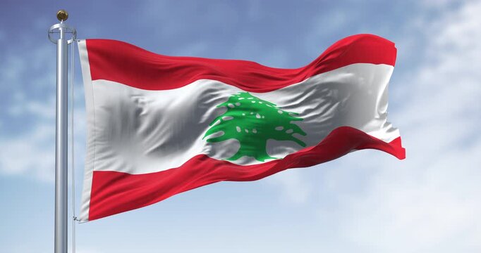 Lebanon national flag waving in the wind on a clear day.