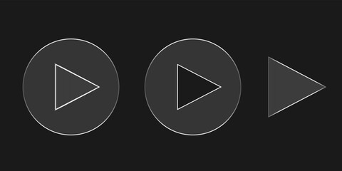 Glassmorphism Play Button Icons with Transparent Grid Background, Frosted Glass Multimedia Interface Elements