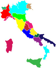 Fototapeta premium Colorful map of Italy divided into regions, showing geographical and administrative divisions