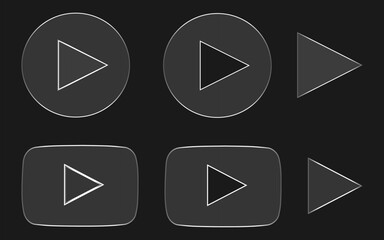 Glassmorphism Play Button Icons with Transparent Grid Background, Frosted Glass Multimedia Interface Elements