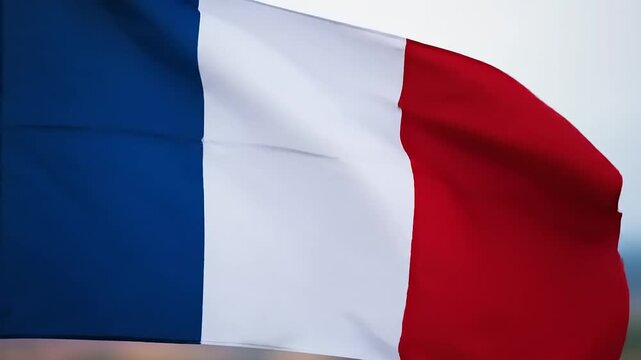 Close-up of the French flag waving gently in the wind.