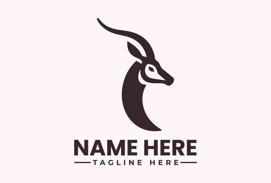 A stylized illustration of an antelope logo with a placeholder name and tagline on a light pink background, featuring a vector graphic design.