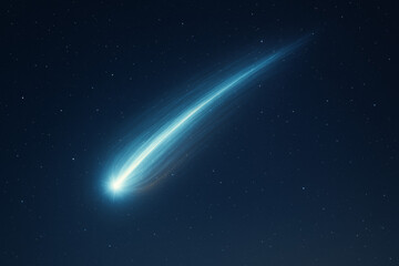 Comet streaking through dark starry night sky