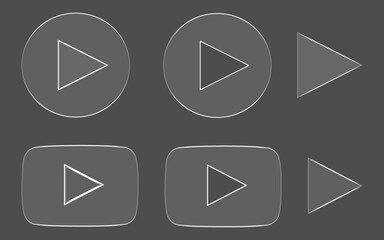 Glassmorphism Play Button Icons with Transparent Grid Background, Frosted Glass Multimedia Interface Elements