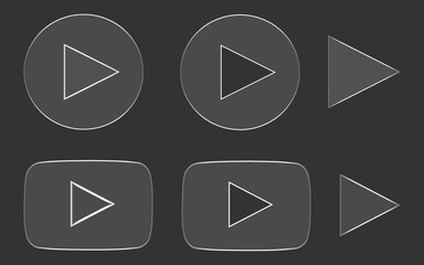 Glassmorphism Play Button Icons with Transparent Grid Background, Frosted Glass Multimedia Interface Elements