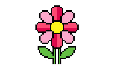 Obraz premium Pixel art flower icon transparent background