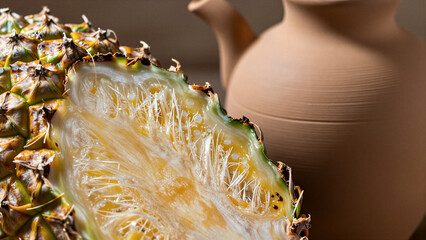 Cinco de Mayo festive pineapple fruit and traditional pottery