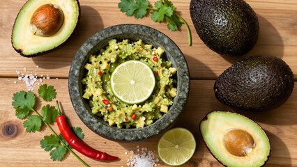 Fresh guacamole and ingredients for Cinco de Mayo celebration