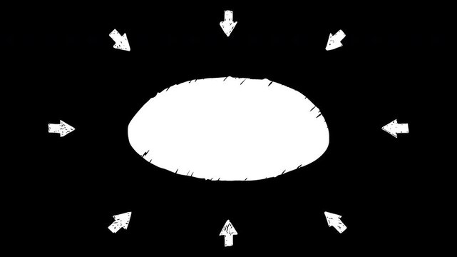 Oval frame with pointing arrows hand-drawn style on transparent background