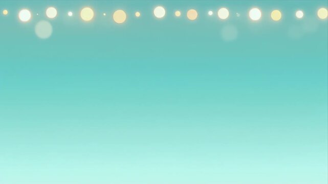 Soft turquoise background with warm glowing string lights