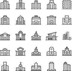 Fototapeta premium City Building Line Icons Set for Real Estate. Modern Architecture and Urban Buildings Outline Collection.