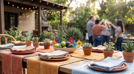 Friends toast at a Cinco de Mayo outdoor gathering